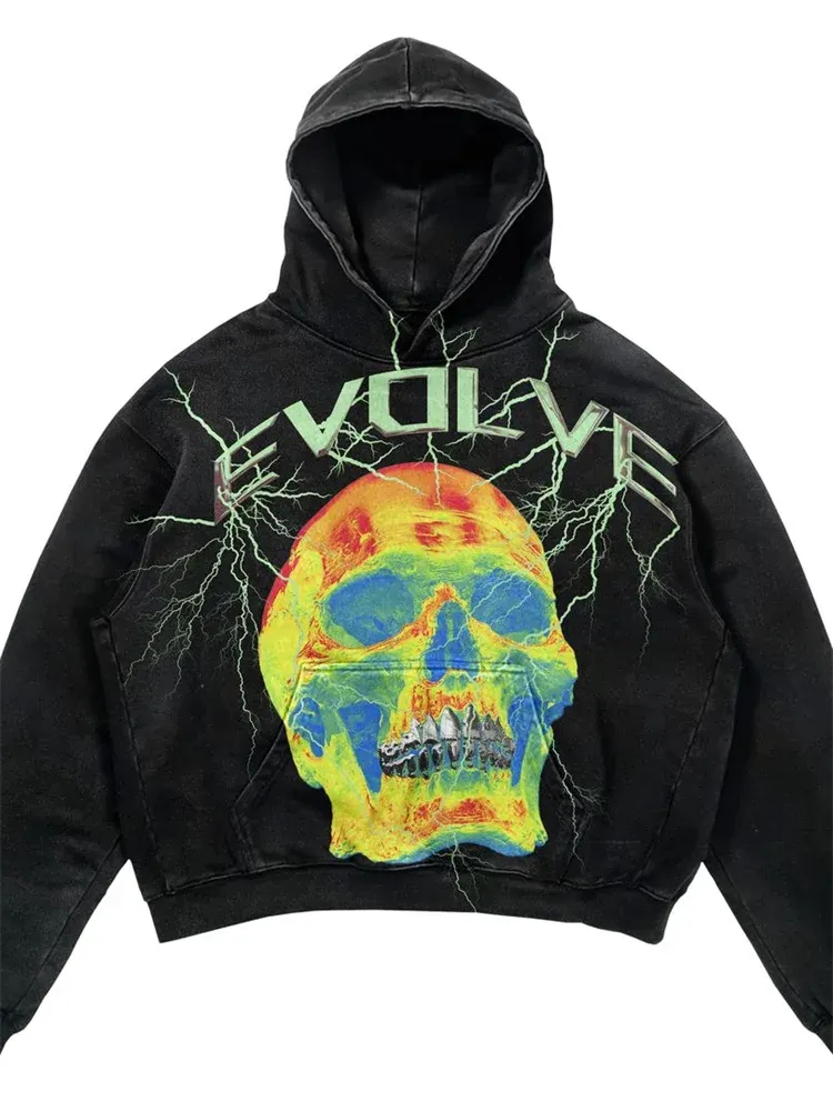 Maxct Y2k Women's Clothing Washed Hoodies Sweatshirt Pullover Long Sleeved Tops Oversize Streetwear Vintage Printed Pattern Clothing