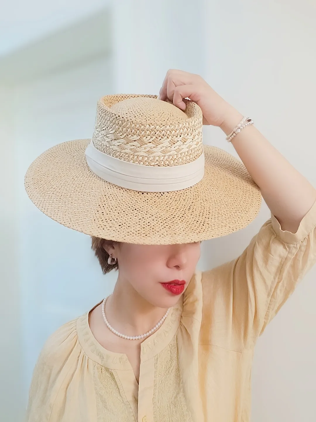 Straw Hat Japanese Style Black Brown Panama Women's Beach Big Brim