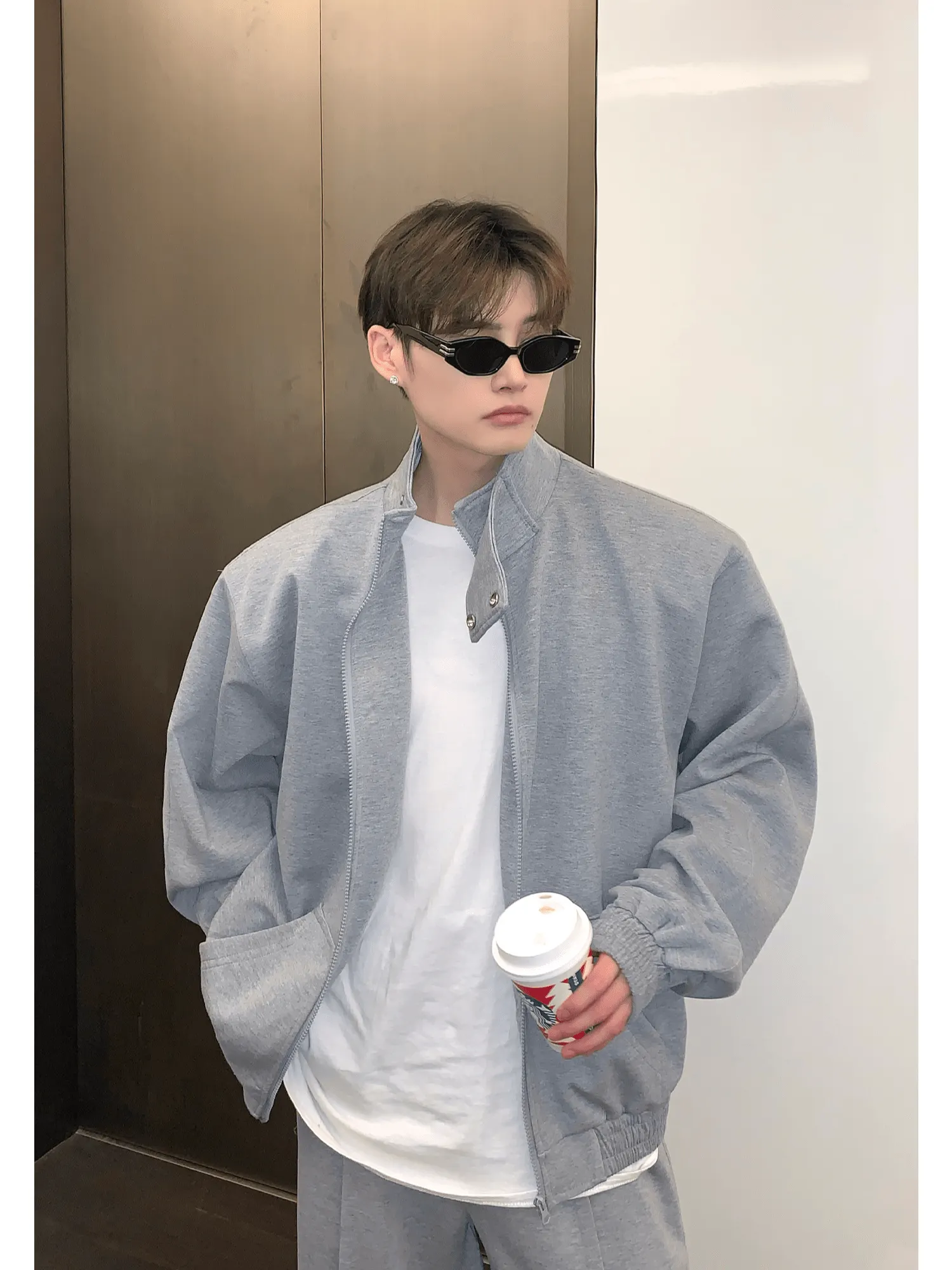 Maxct Stand Collar Shoulder Pad Cardigan Sweater Set-Up Na811