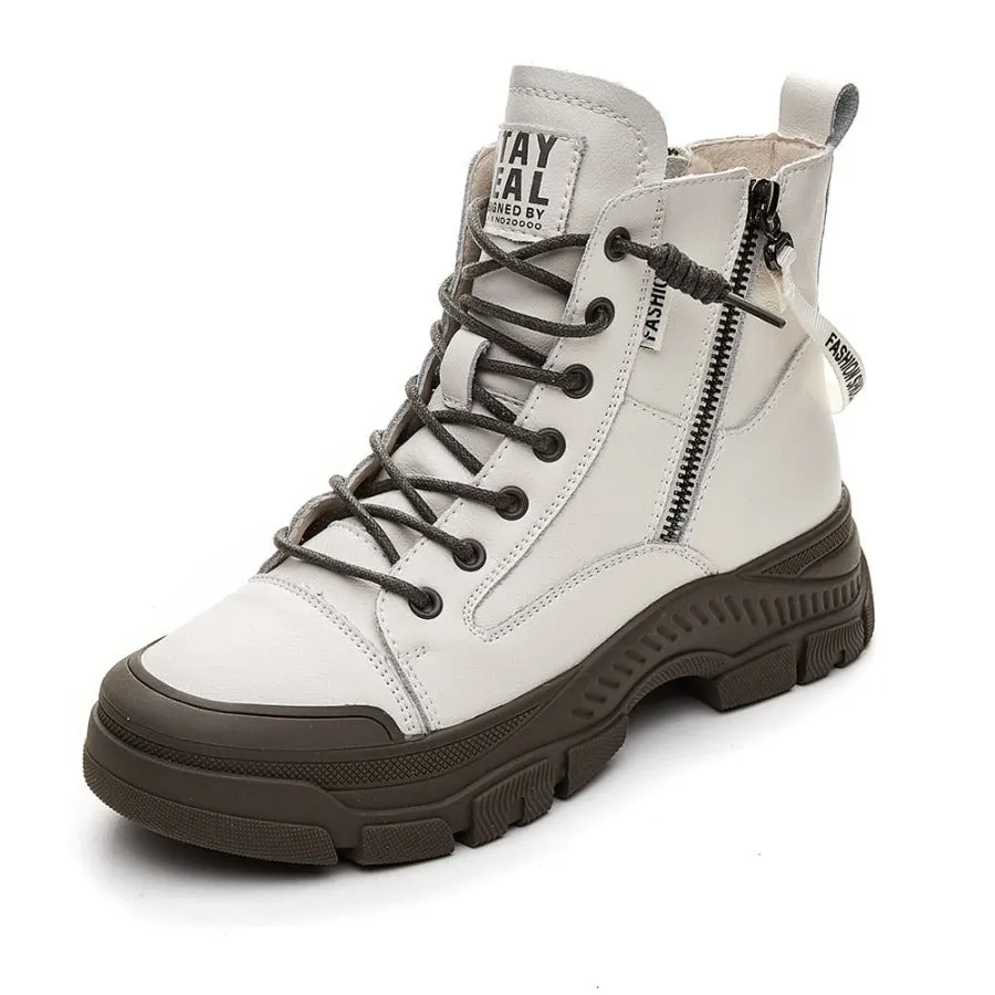 Leather Zip Ankle Booties for Women Maxct