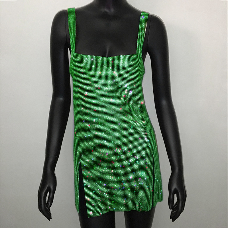 Maxct cybergoth dress to impress Fashion Women's Sexy Low Cut Rhinestone Dress Hot Girl Short Skirt Metal Suspender Dress Gown