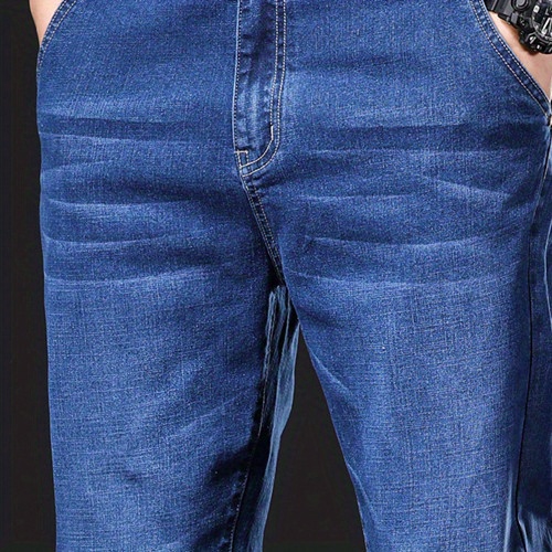 Plus Size Stretch Jeans, Men's Loose Straight Leg Denim Trousers