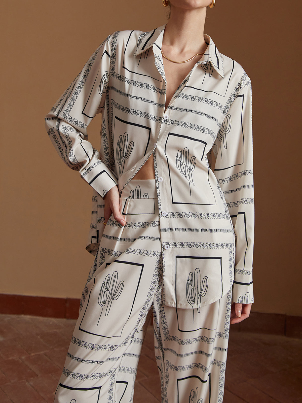 Maxct Satin Cactus Print Pants Set