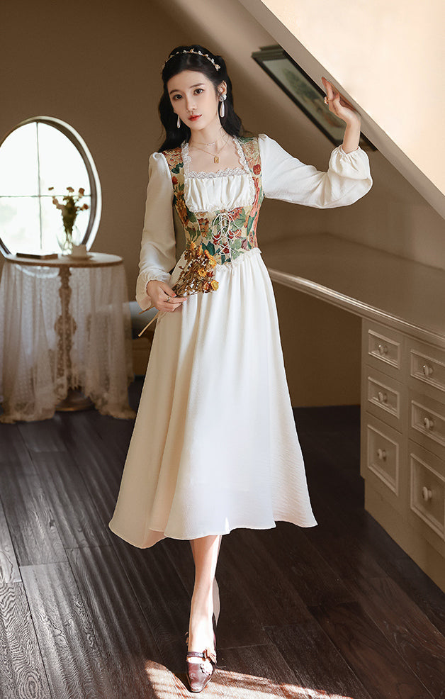 Floral Tapestry Jacquard Corset Dress Maxct