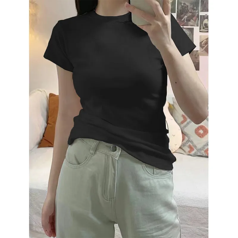 Maxct Shoulder T-Shirt Women's Spring and Autumn Outer Wearing Tight Waist Slim-Fit Pure Cotton Winter Inner Base Shirt New Long Sleeve Top