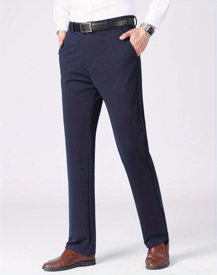 Classic Design Dress Pants, Men's Casual Solid Color Slightly Stretch Dress Pants For Spring Summer Business