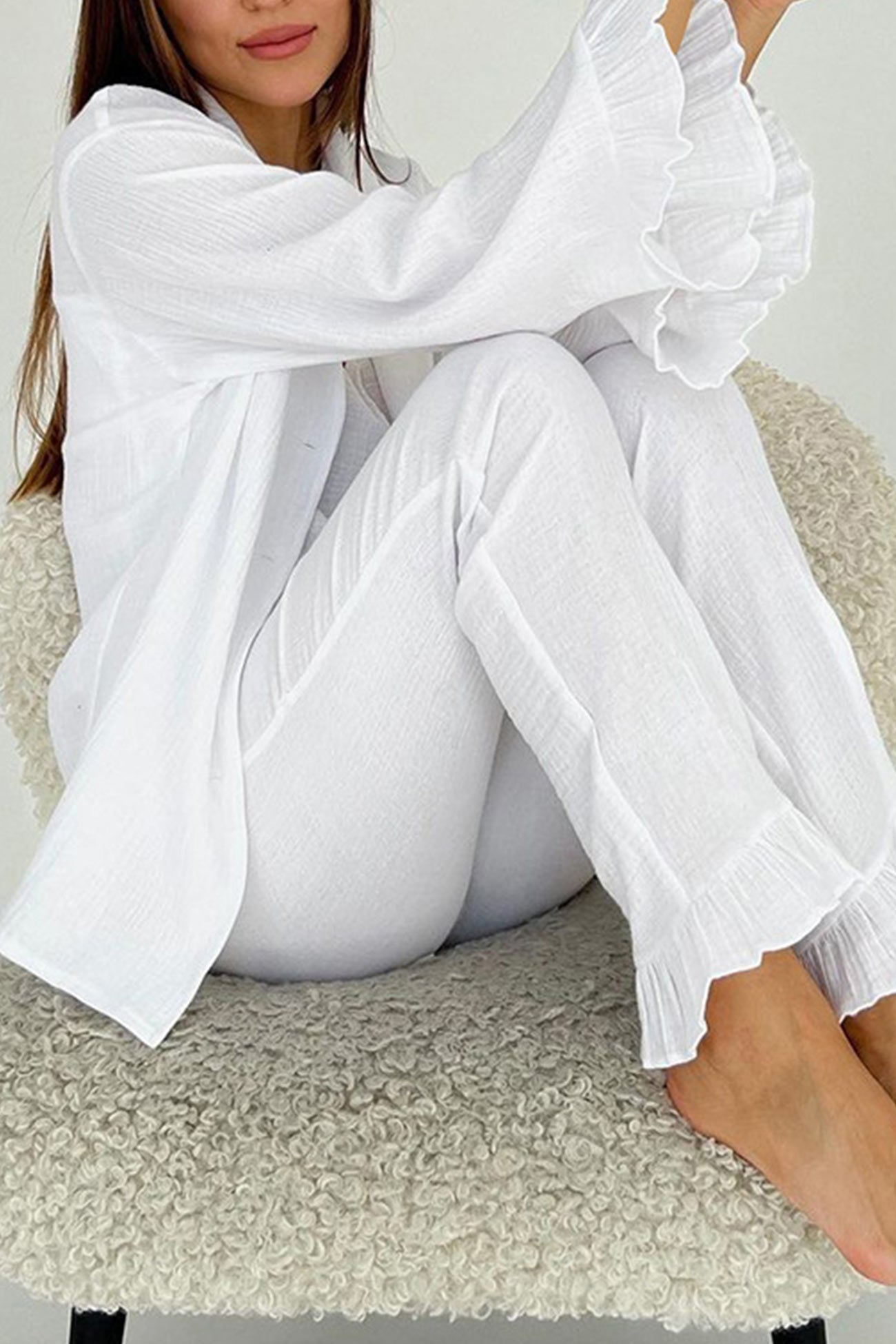 Maxct Flare Sleeve Shirt Vest Cotton Three-piece Pants Suits