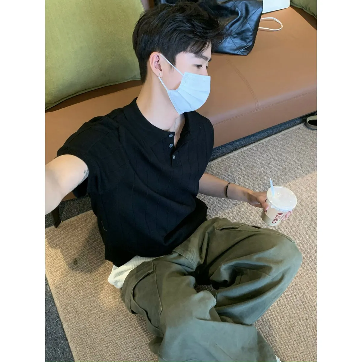 Maxct 90s Streetwear Korean Style Niche Lapel Polo Shirt Pit Button Design Short-sleeved T-shirt Men's Casual All-match Knitted Top