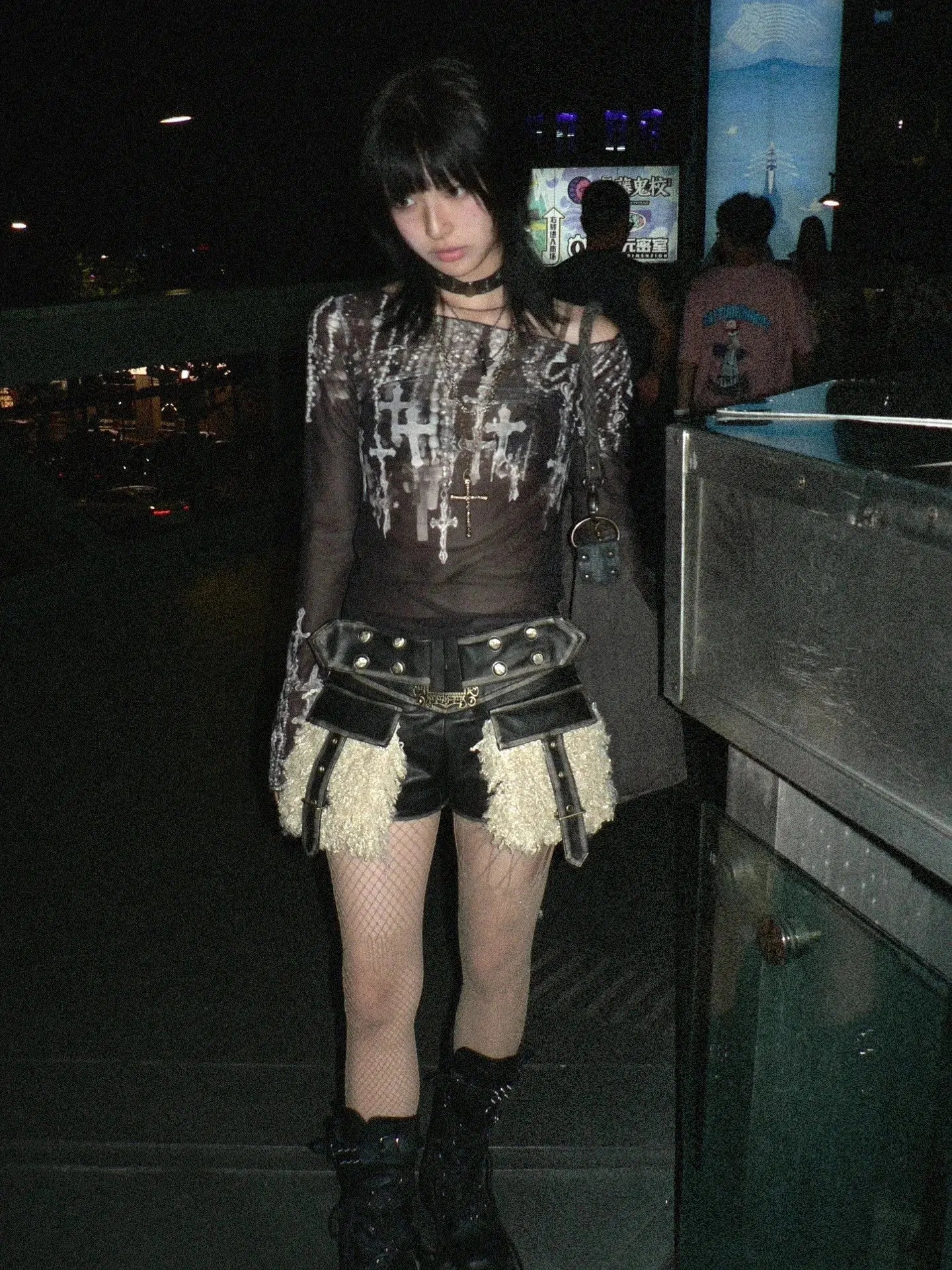 Maxct &Grunge Cross Wide Neck Mesh Top