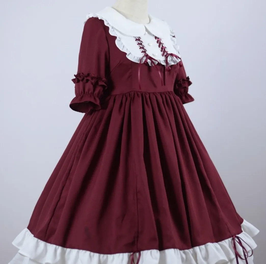 Maxct Japanese Kawaii Sweet Lolita Dresses Peter Pan Collar Ruffles Vestido Mujer Bowknot Patchwork Princess Party Femme Robe