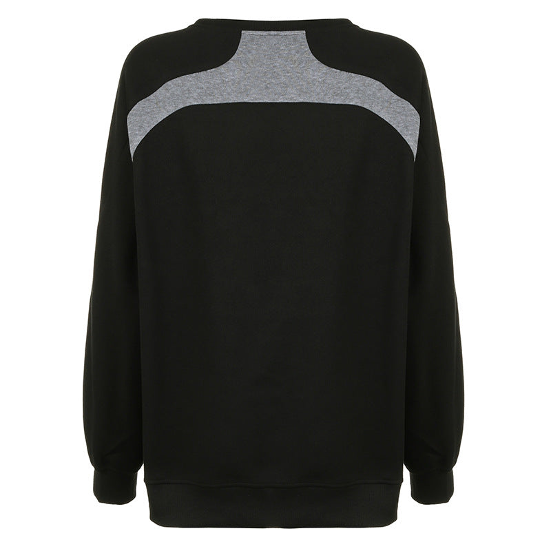 Maxct Preppy Contrast Color Splice Sweatshirt