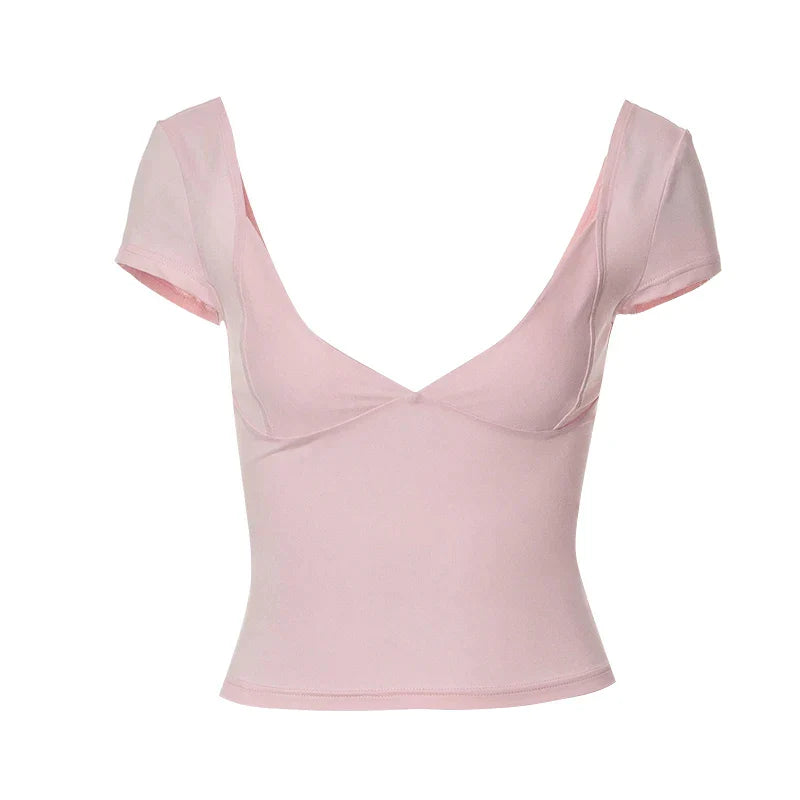 Maxct- Summer Sexy T Shirt Tops for Women Clothes Stretch Slim Tees Shirt Femme V Neck Long Sleeve T-shirts Streetwea