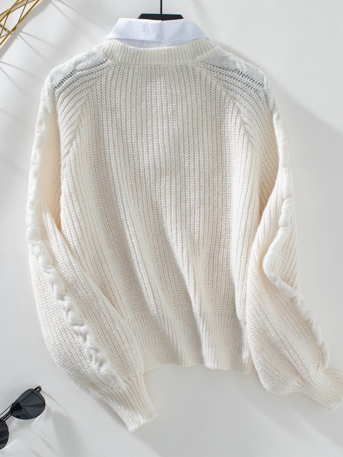 Maxct &Cable-Knit Collared Neck Faux Layered Sweater