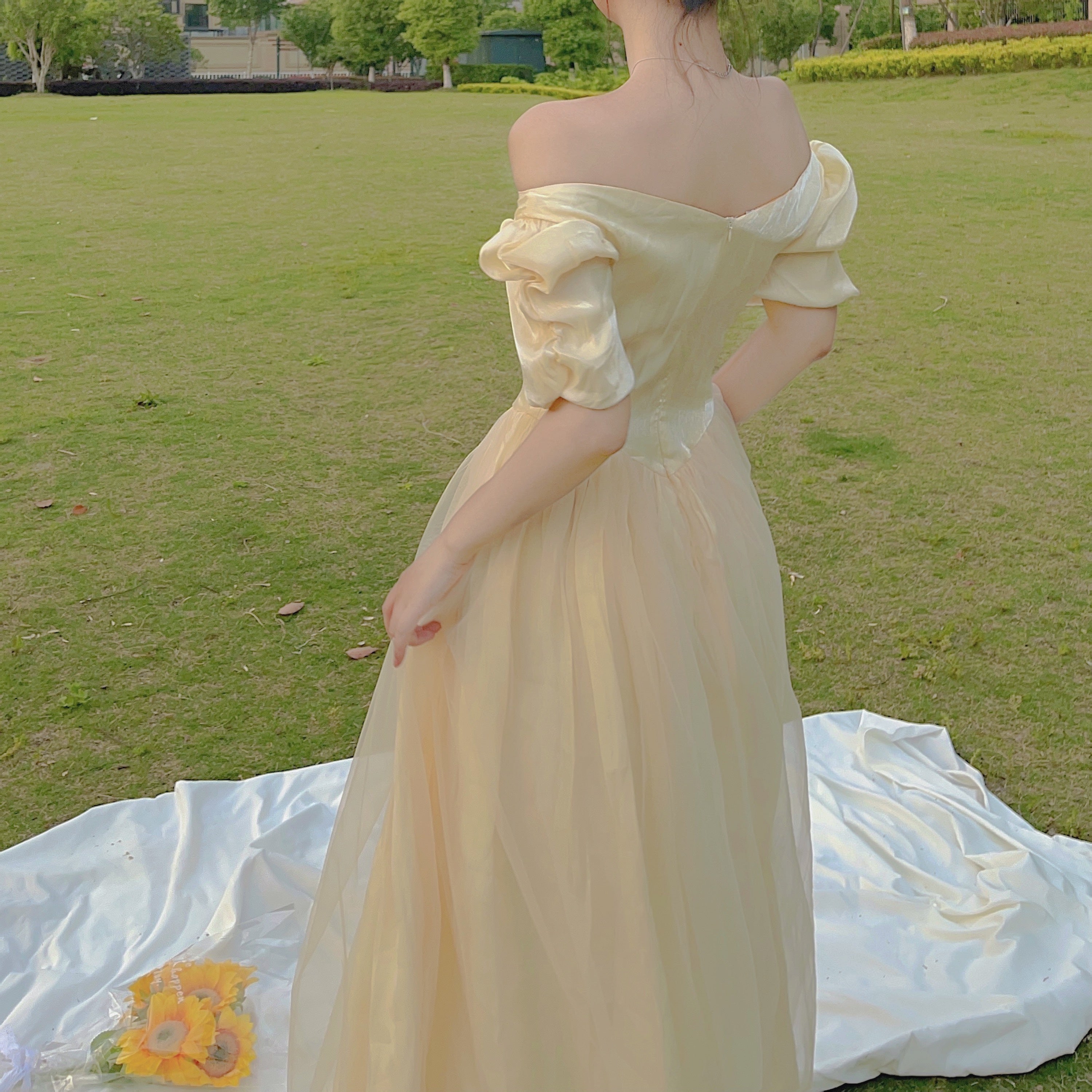 Belle Satin Puff Sleeve Maxi Dress Maxct