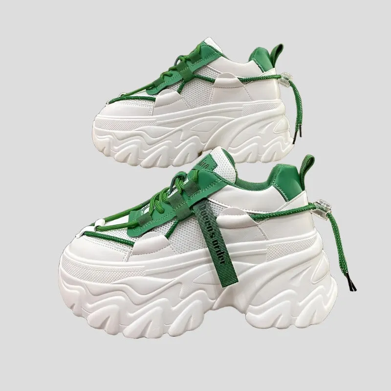 Chunky Sneakers 8cm Heel Women's Solid Color Platform Shoes Maxct