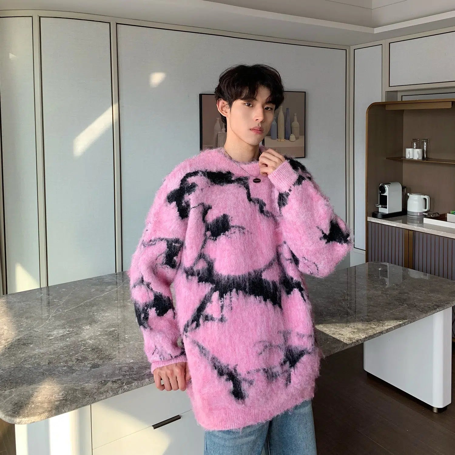 Maxct Jacquard Furry Crew Neck Sweater