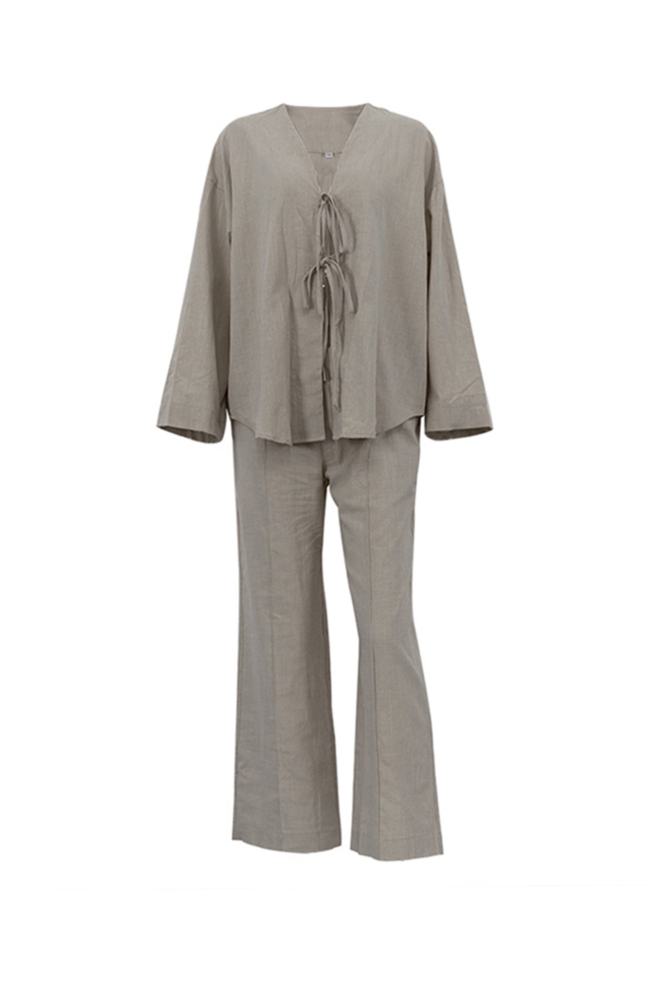 Maxct Tie-front Long Sleeve Shirt Cotton Suits