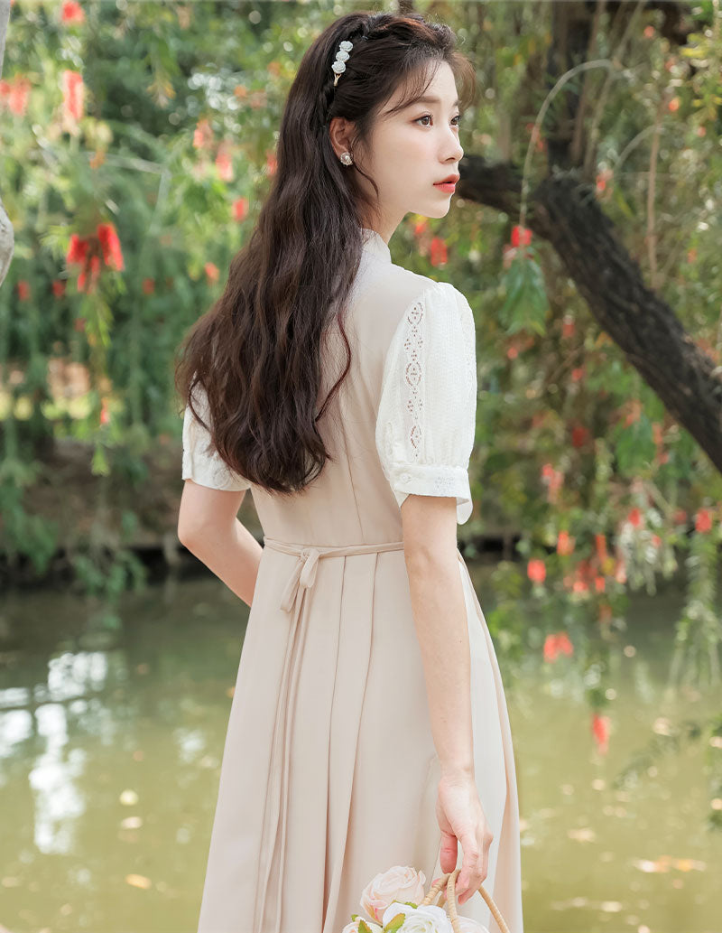Button Up Tie Neck Twofer Midi Dress Maxct