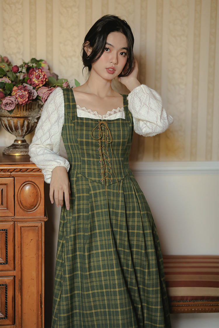 Rustic Plaid Lace Up Corset Midi Dress Maxct
