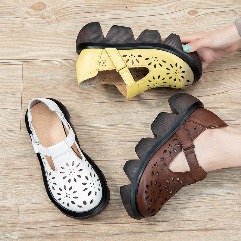 Handmade Light Platform Sandals Mori Girl Style Retro Mary Jane Shoes Grey/Coffee Maxct
