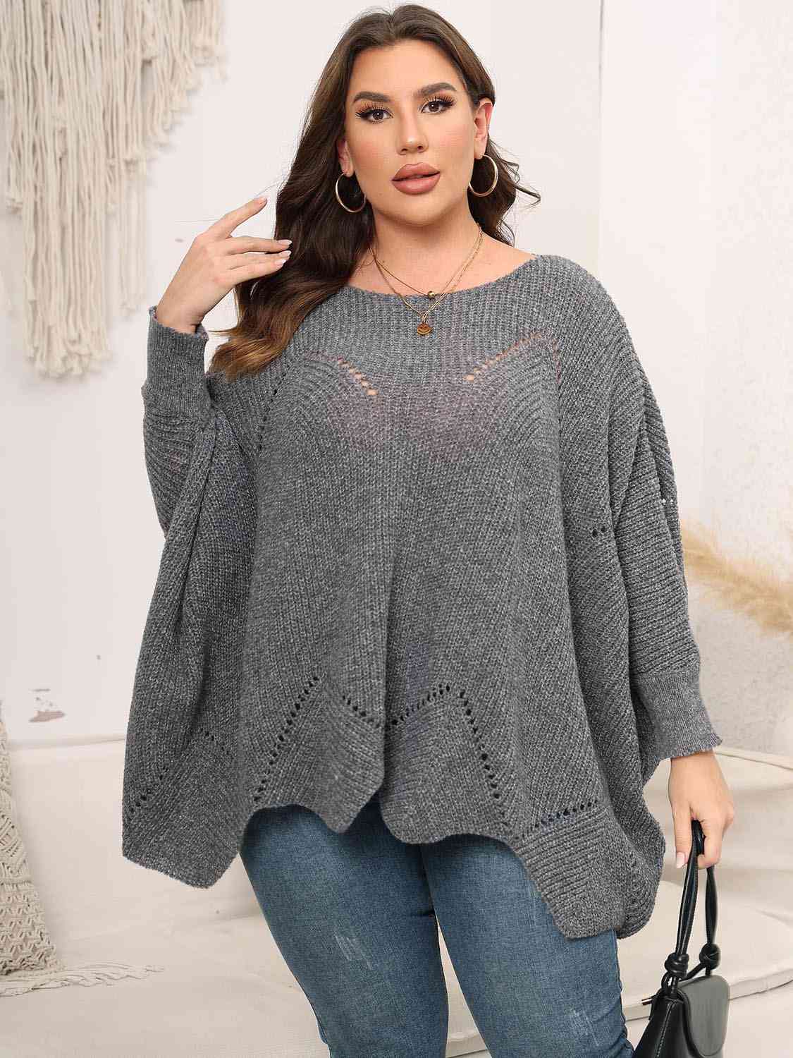 Maxct &Plus Size Round Neck Batwing Sleeve Sweater