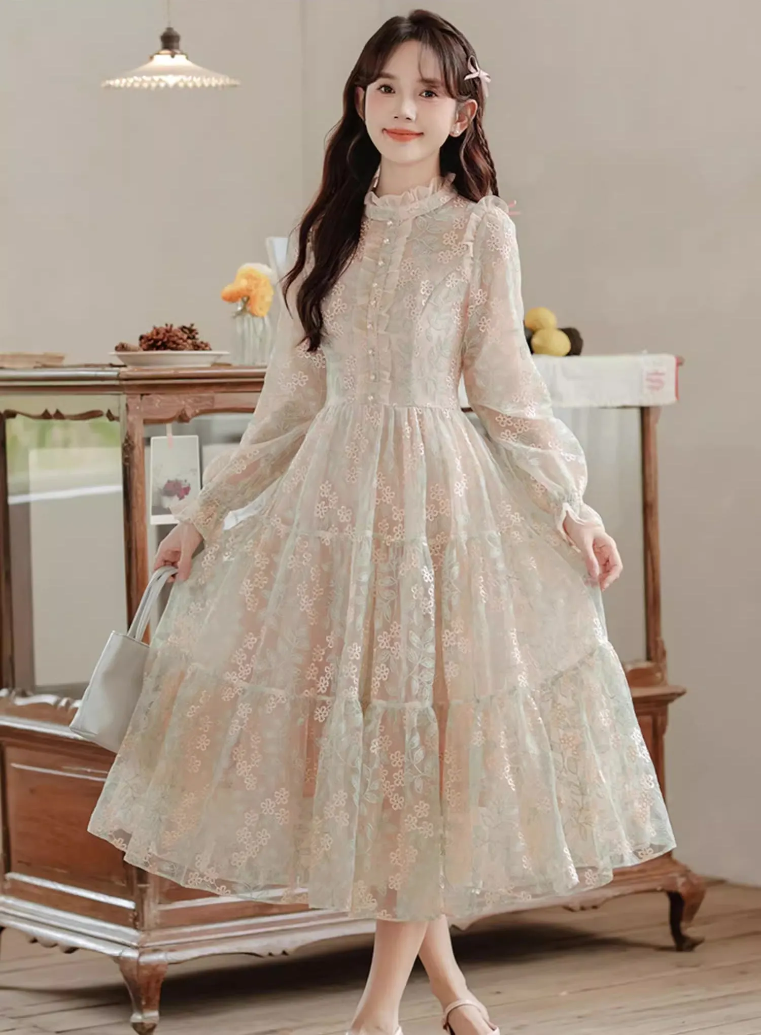 Flower Vines Embroidered Midi Dress Maxct