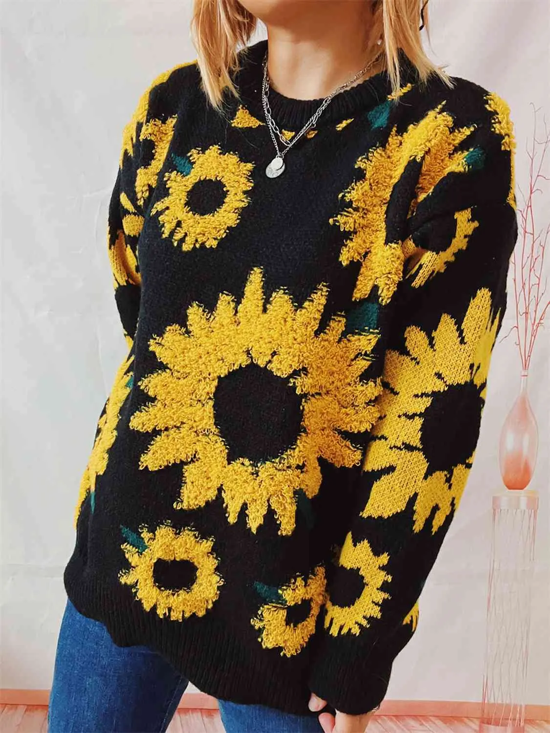 Maxct &Sunflower Dropped Shoulder Long Sleeve Sweater