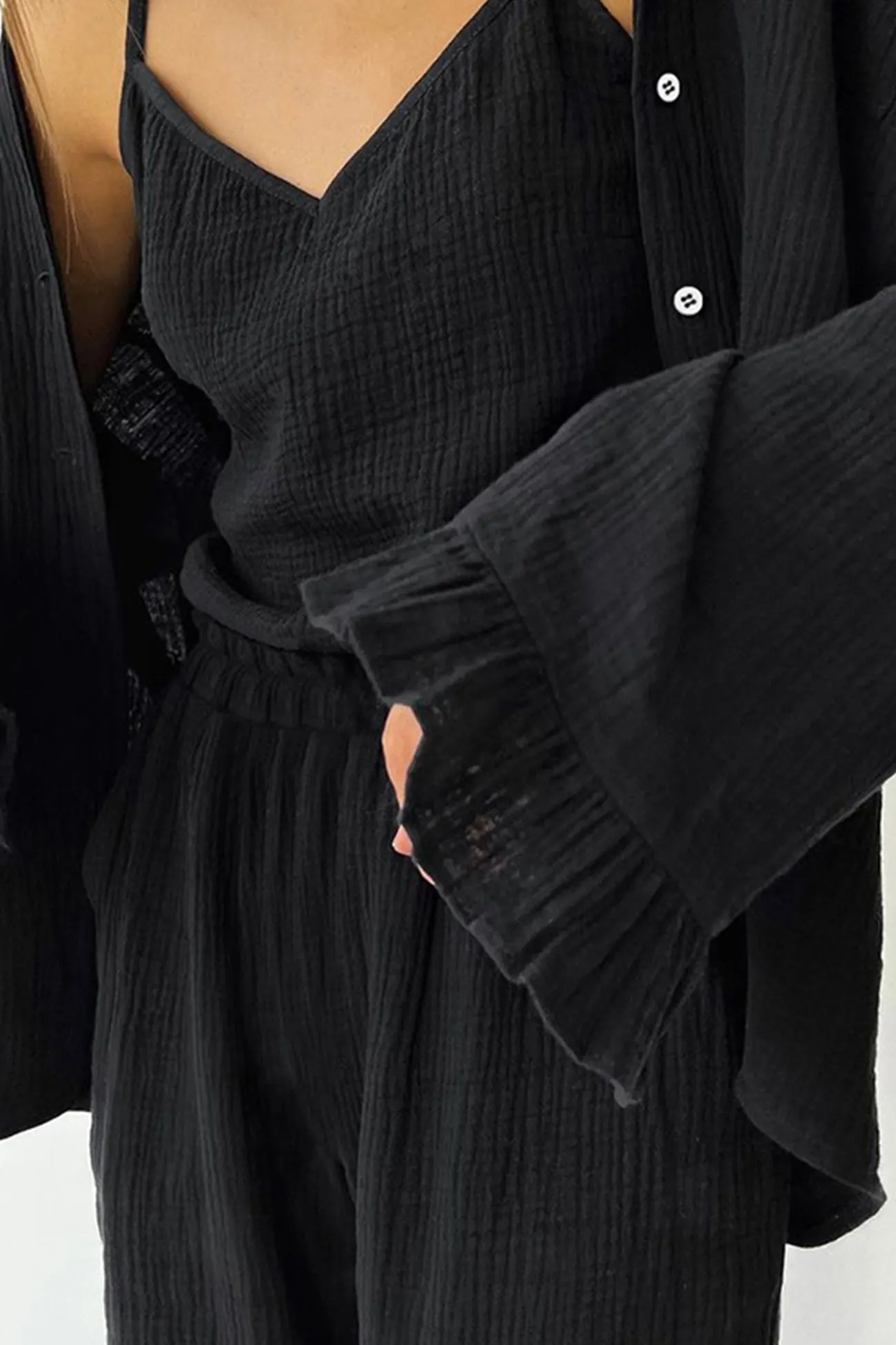 Maxct Flare Sleeve Shirt Vest Cotton Three-piece Pants Suits