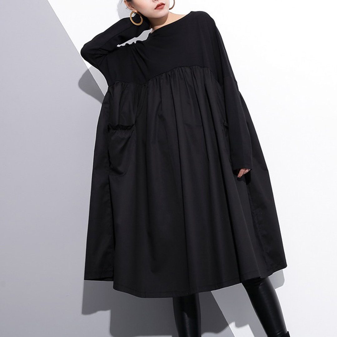 Maxct Solid Color Ruffled Pockets Dresses