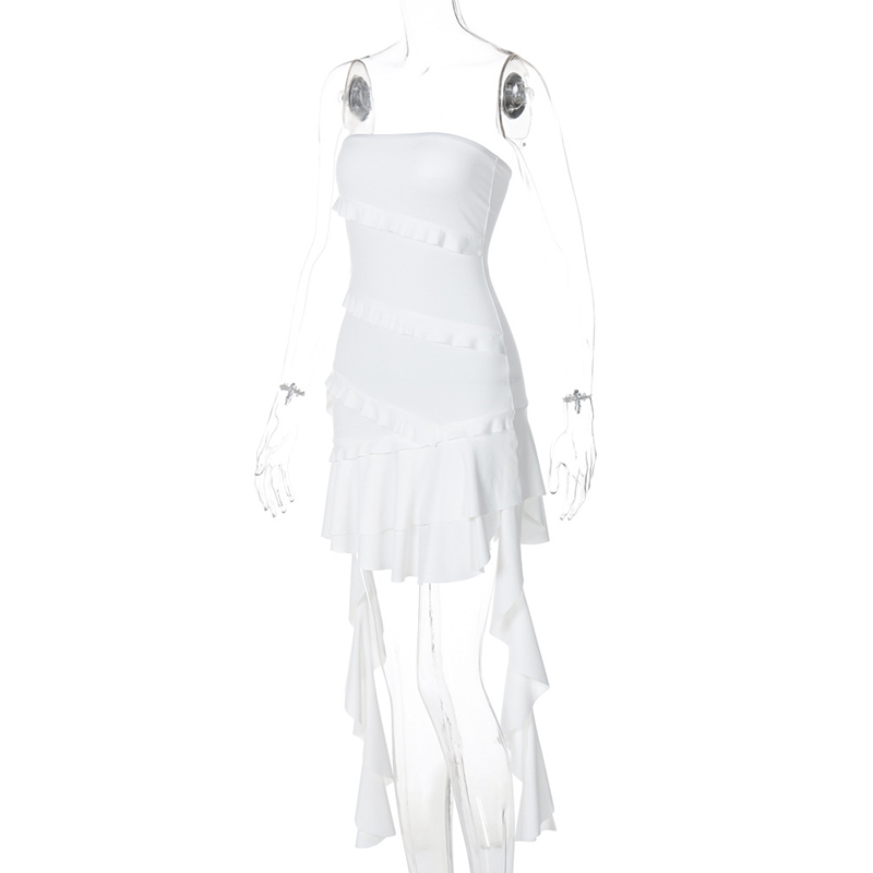 Tube Dress for y2k Clothes Off Shoulder Strapless Sleeveless Ruffle Hem Mini Dress Evening Party Dresses