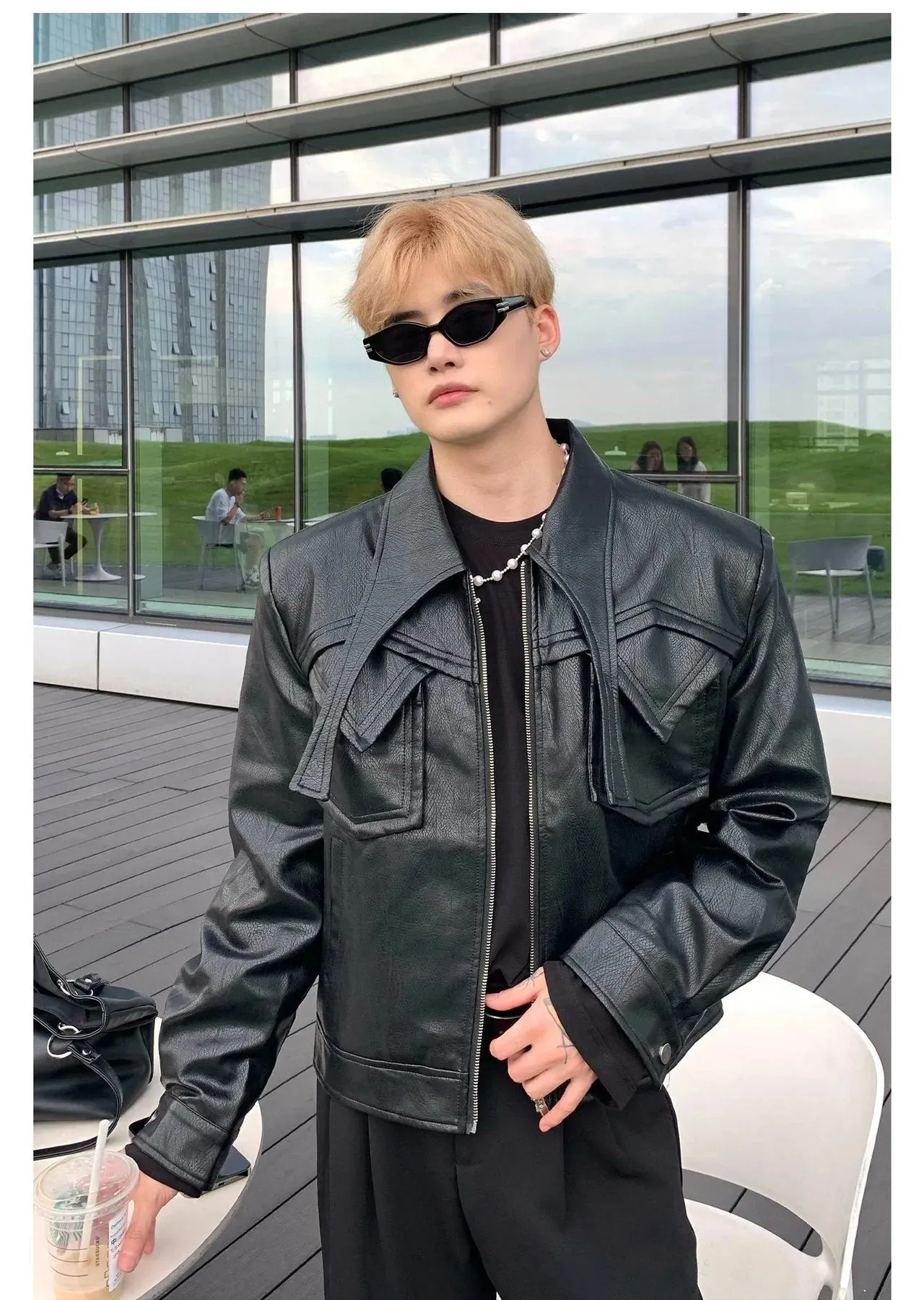 Maxct Black Cropped Leather Jacket