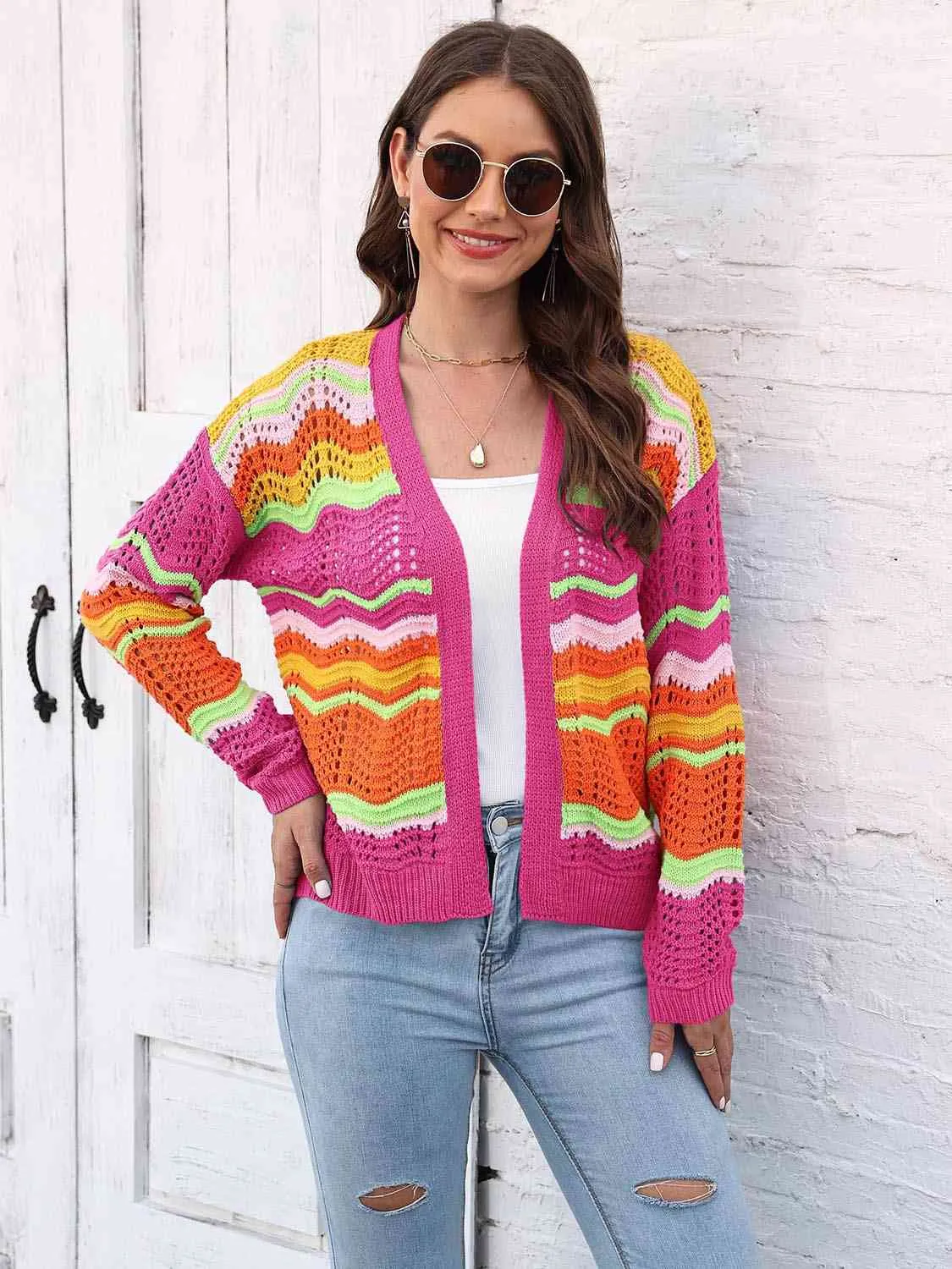 Maxct &Open Front Openwork Cardigan