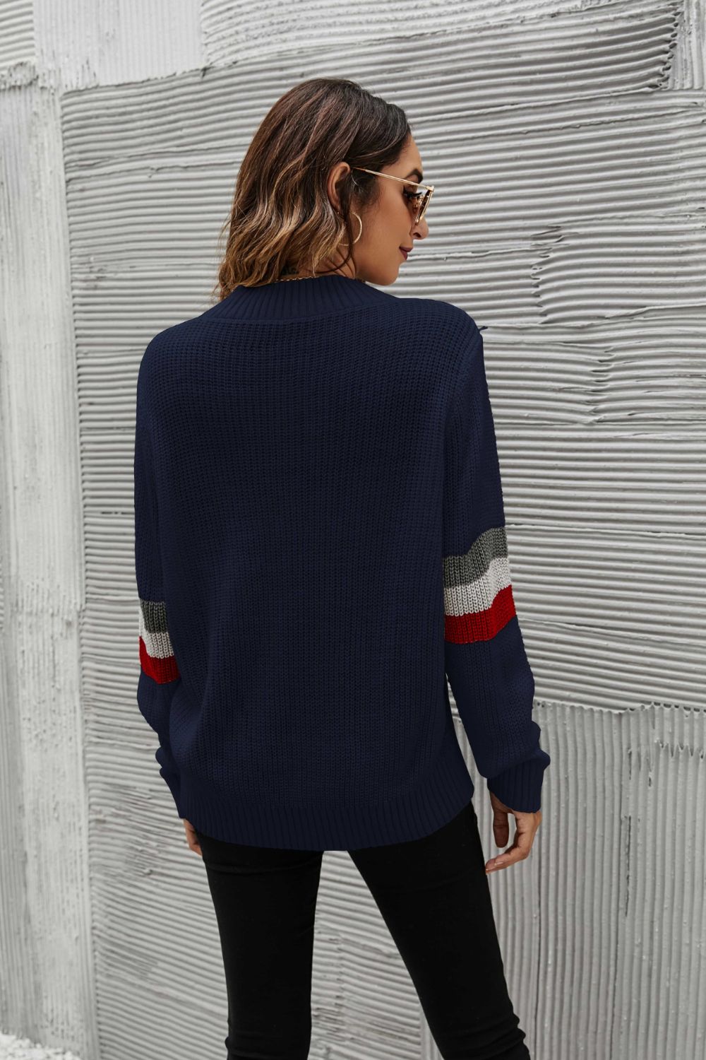 Maxct &Feeling You Best Striped Cable-Knit Round Neck Sweater