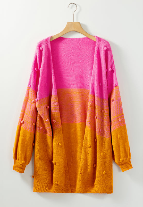 Maxct &Pompom Color Block Open Front Cardigan