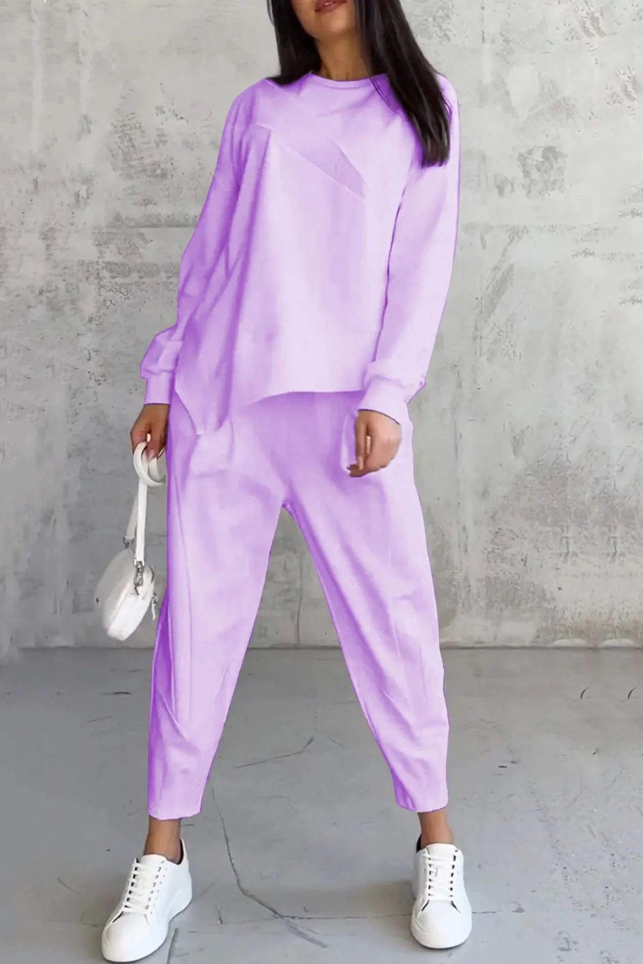 Maxct Crew Neck Irregular Hem Sweatshirt Suits