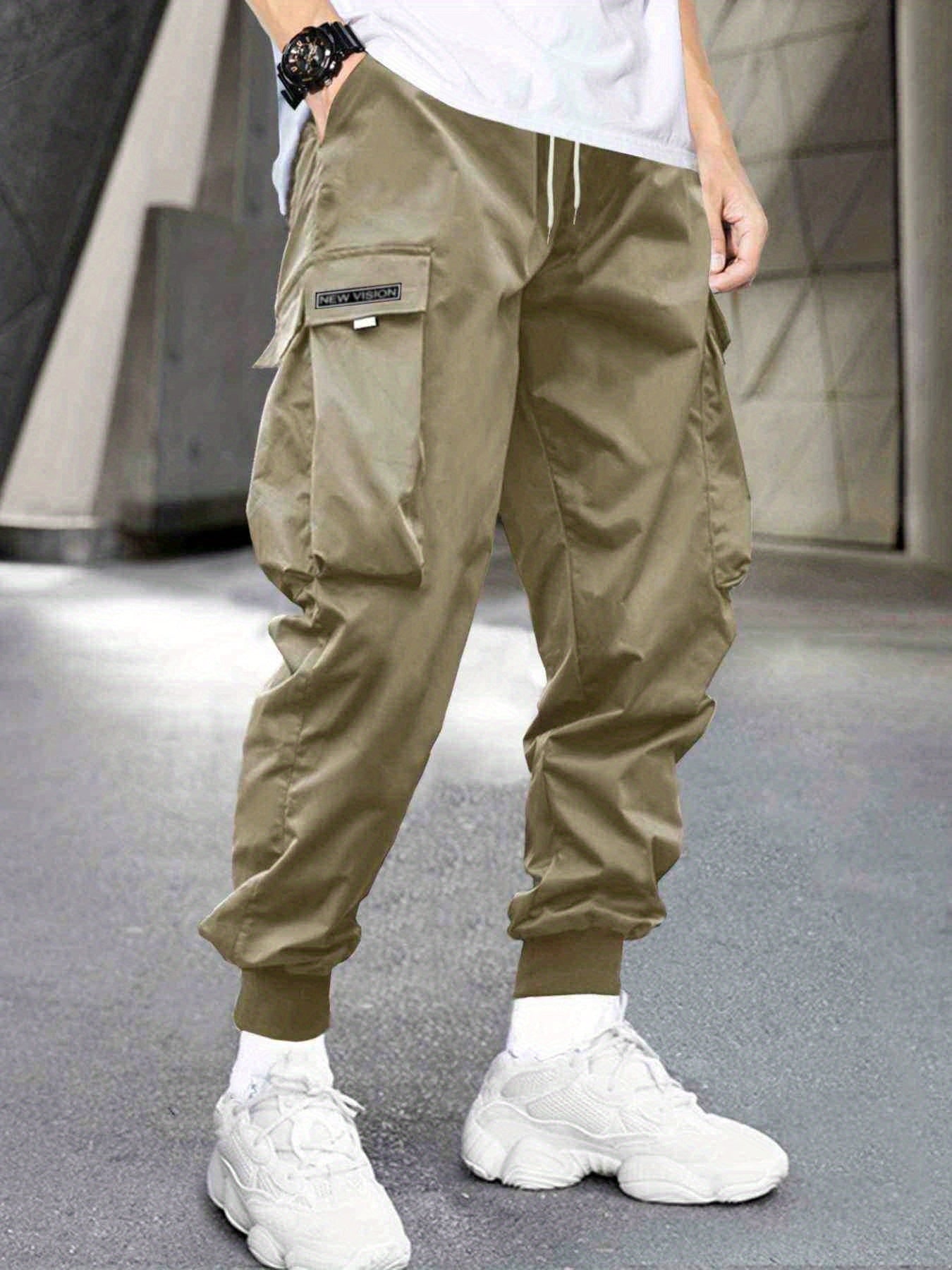 Maxct Men's Stylish Letter Graphic Cargo Pants with Flap Pockets - Drawstring Waist for Comfort