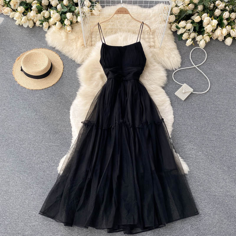 Women's Sexy Mesh Spaghetti Strap Long Dress Summer Orange/Purple/Blue/Pink Ruffle A-Line Beach Robe Female Elegant Party Vestidos