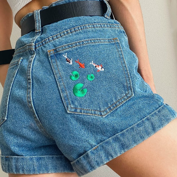 Koi Fish Embroidered Shorts Maxct