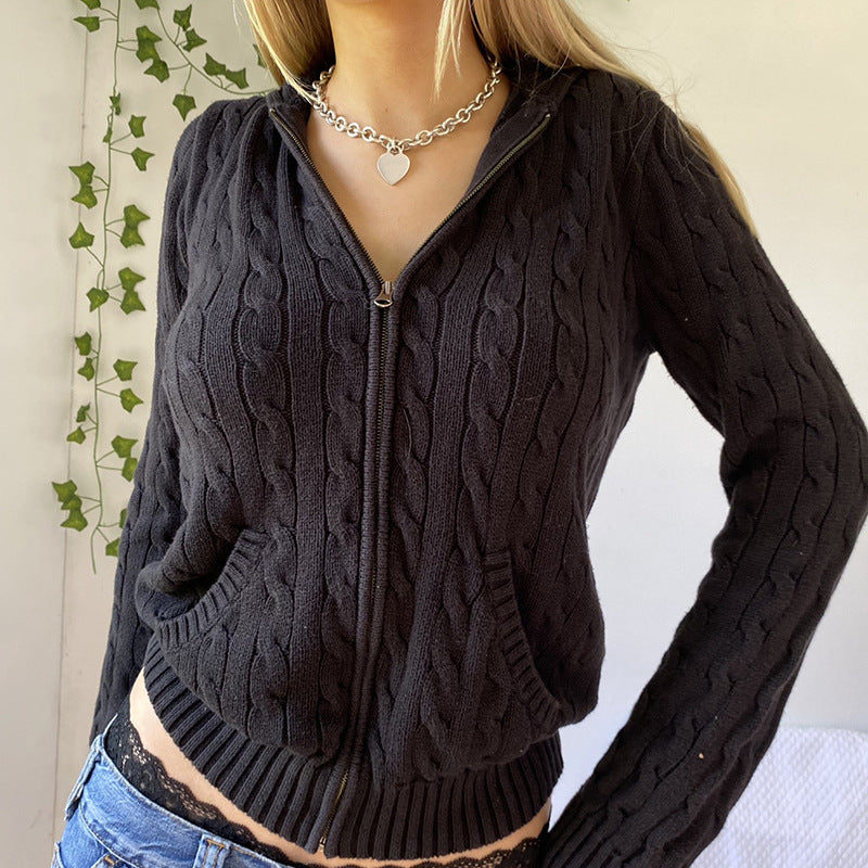 Maxct Cable Knit Hooded Cardigan