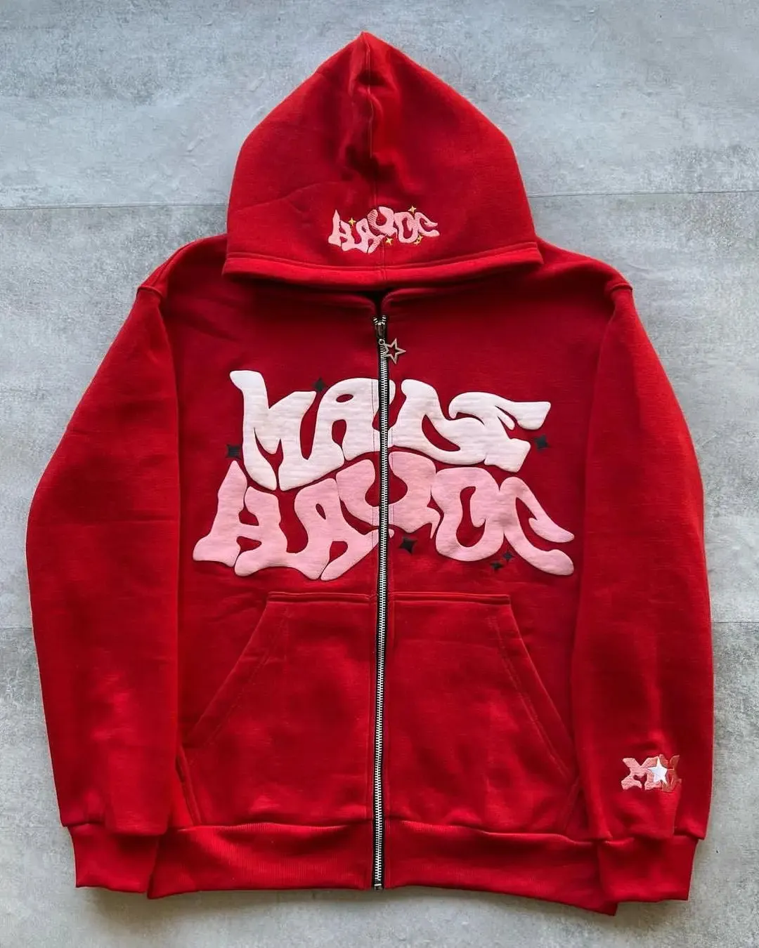 Maxct Y2K Zip Up Hoodie Harajuku Men Letter Graphic Printing Oversized Hoodie Sweatshirt Punk Rock Gothic Clothes Tops Streetwear