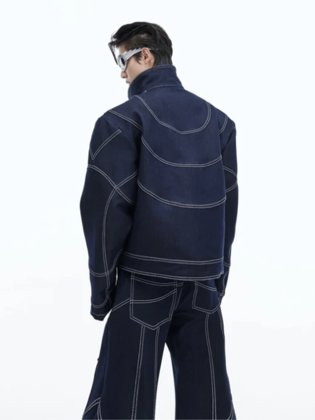 Maxct  Oversize Stitch Denim Jacket & Wide-leg Stitch Denim Jeans Setup NA676
