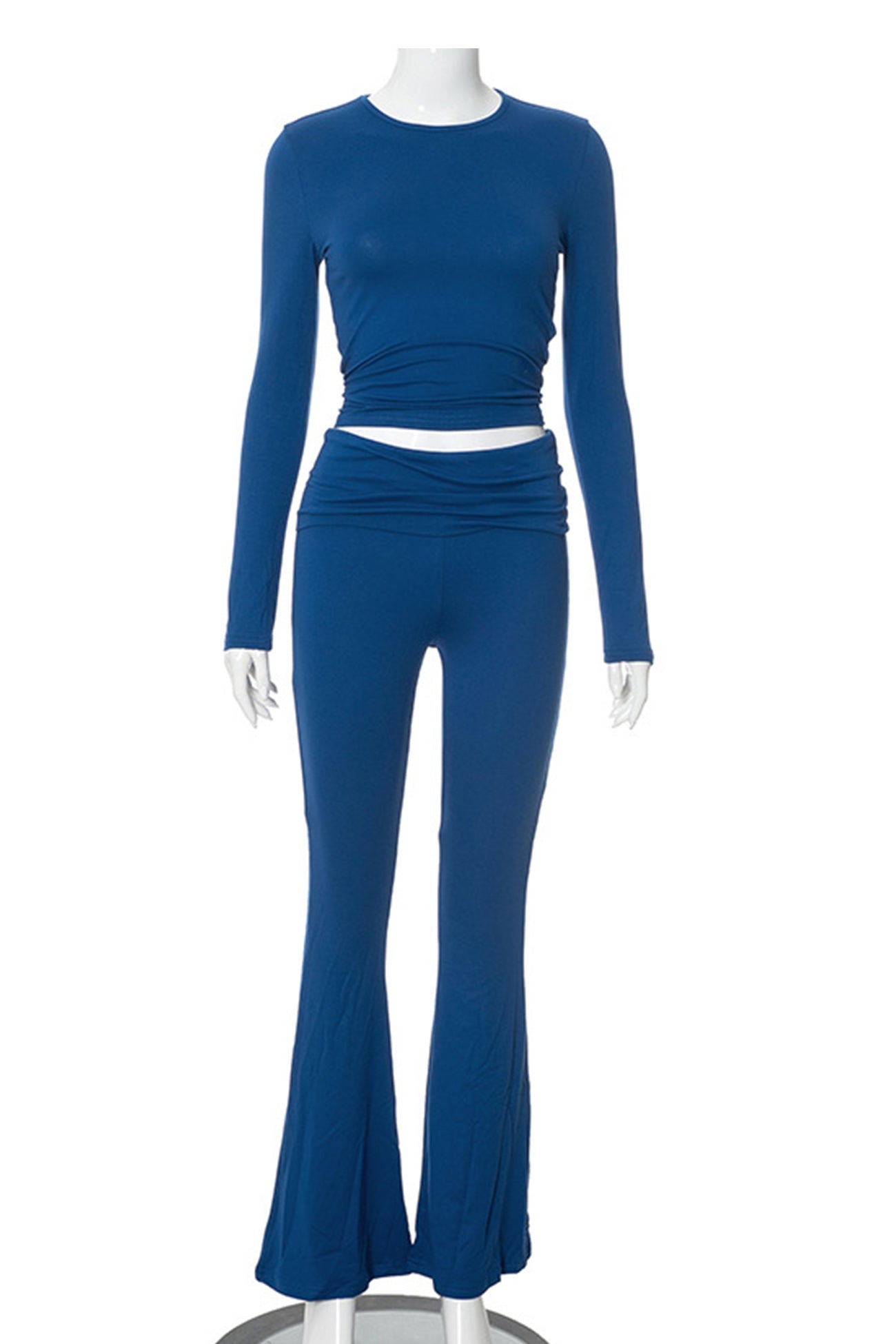 Maxct Solid Crop Top Flares Long Pants Set