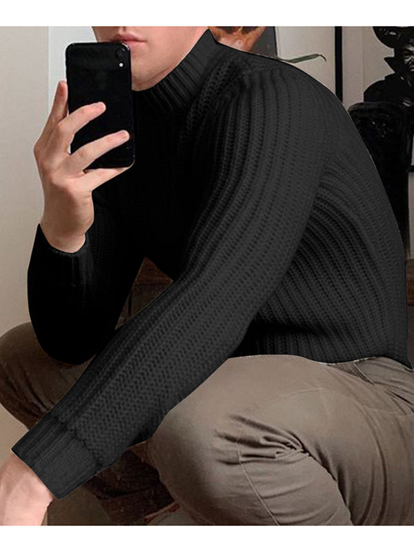 Maxct - Mens Solid Half Collar Long Sleeve Sweater