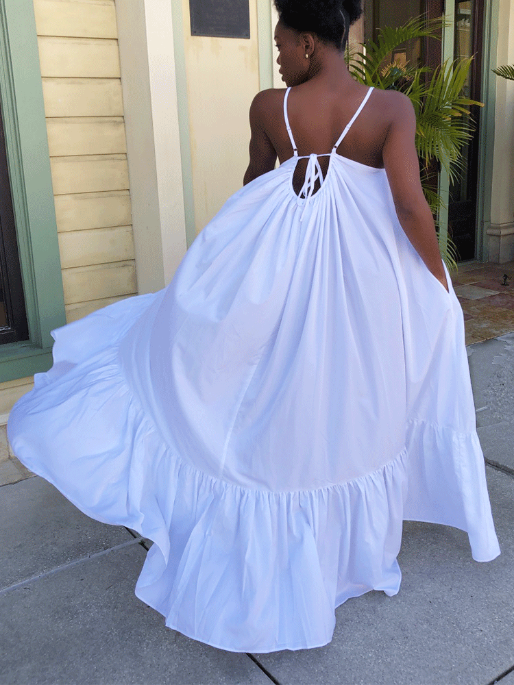 Spaghetti Strap Ruffle Maxi Dress Maxct