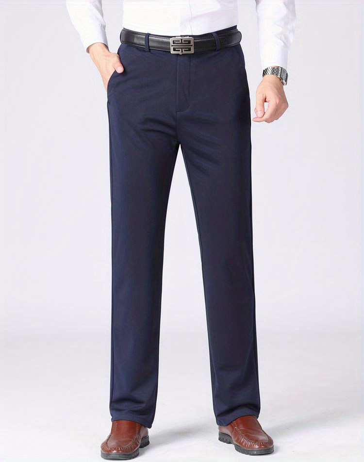 Classic Design Dress Pants, Men's Casual Solid Color Slightly Stretch Dress Pants For Spring Summer Business