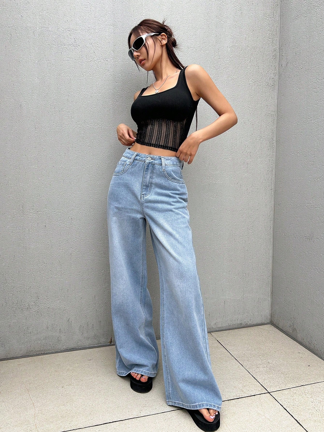 Maxct Women's Loose Fit Wide Leg Denim Pants With Pockets, Suitable For Daily And Casual Wear