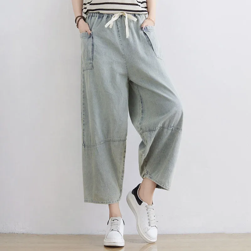 Women Spring Summer Retro Loose Denim Pants