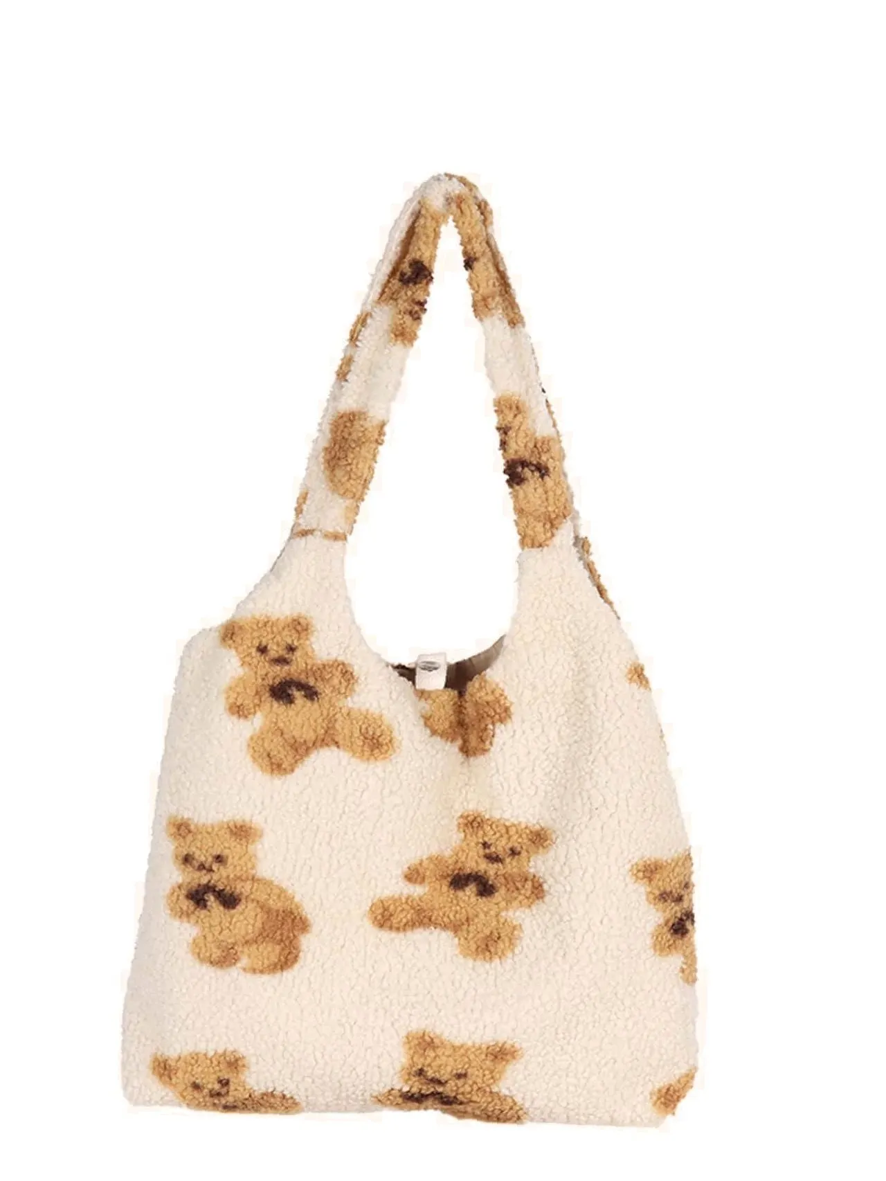 Maxct - Faux Shearling Cartoon Graphic Tote Bag  - Women Tote Bags