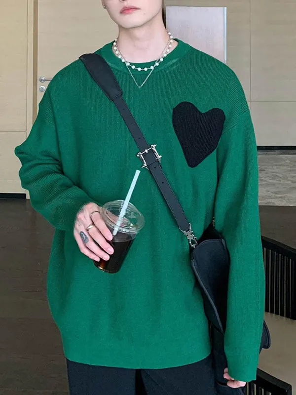 Maxct - Mens Heart Patchwork Long Sleeve Loose Sweater J