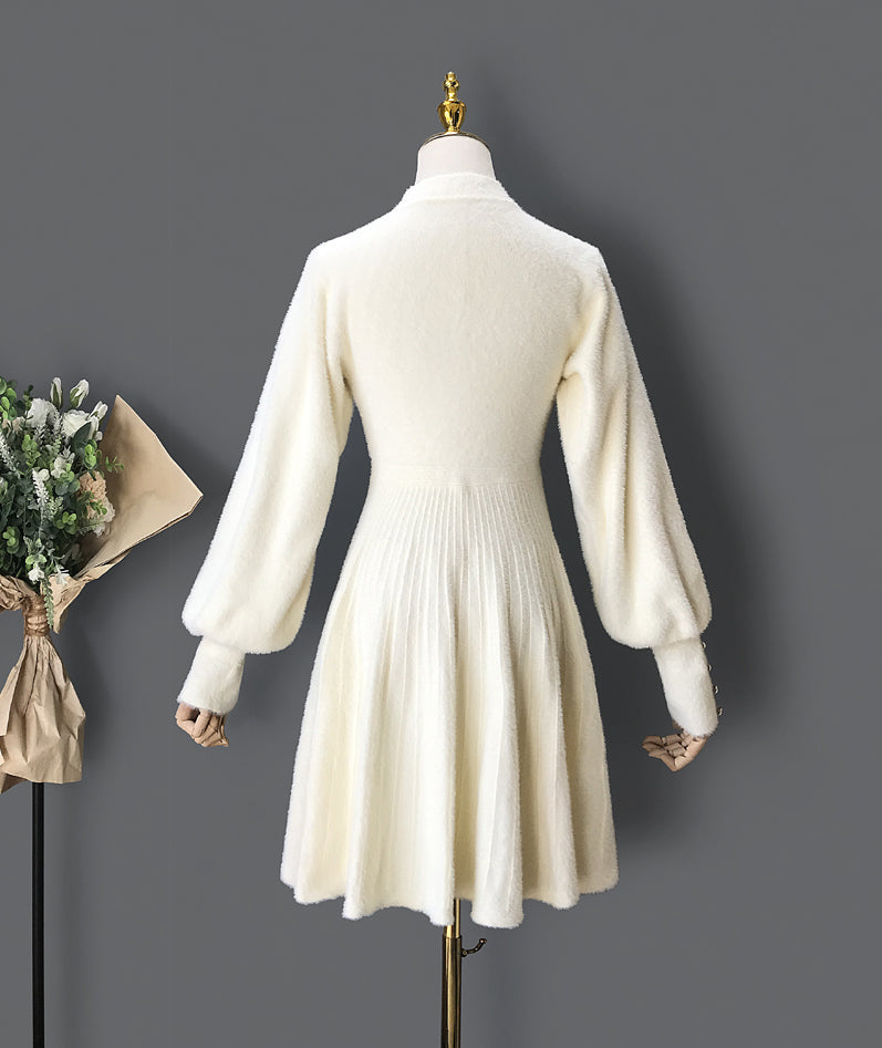 Fuzzy Puff Sleeve Sweater Dress Maxct